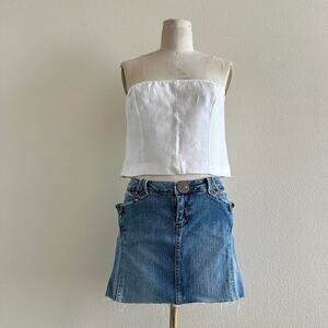 handmade white linen blend corset style strapless top